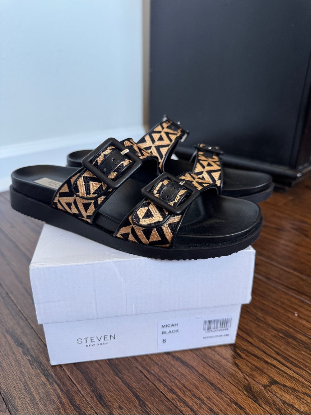 STEVEN Stitch Patterned Slide Sandals